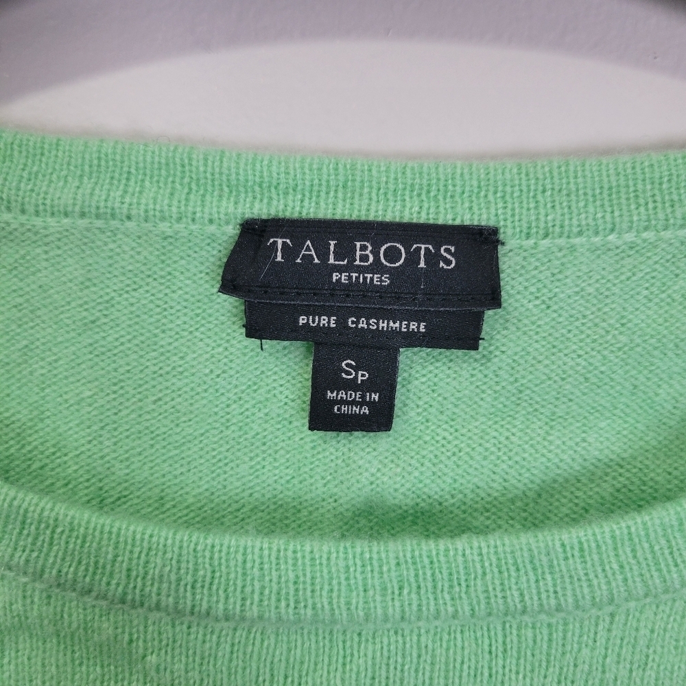 Talbots Pure Cashmere Crew Neck Sweater Womens SP Petite Green Quiet Luxury - Picture 3 of 5